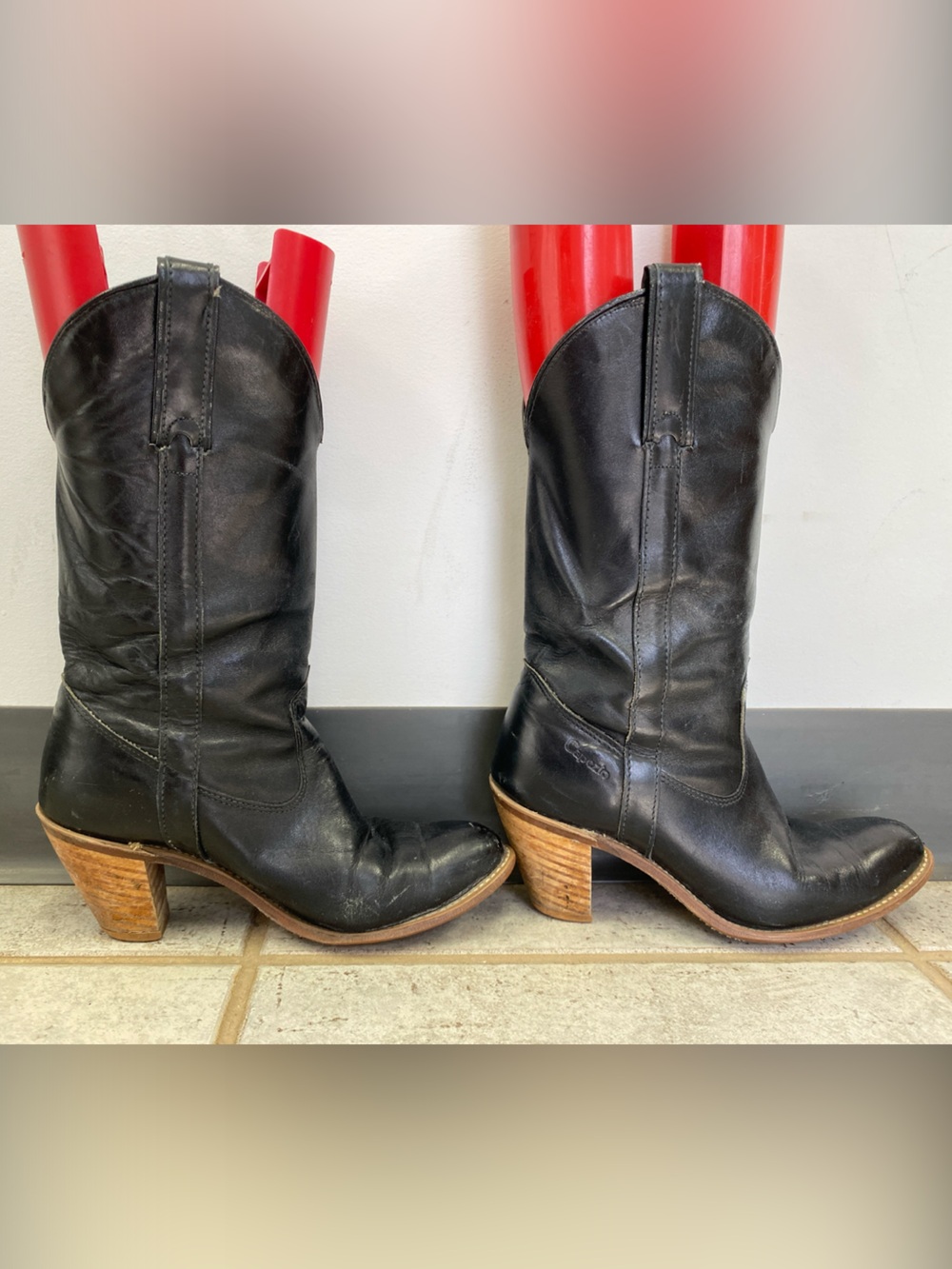 Capezio Black Leather Mid-Calf Boots with Stacked Heel